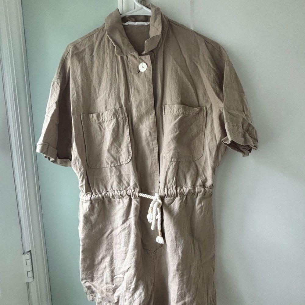 Mango Tan Utility Jumpsuit with Drawstring Waist